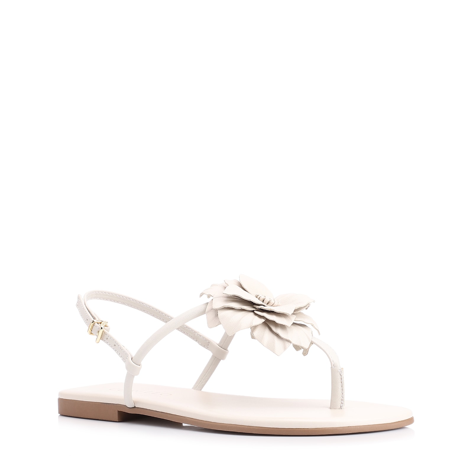 Rasteirinha Flor Couro Off White/Alt Off White