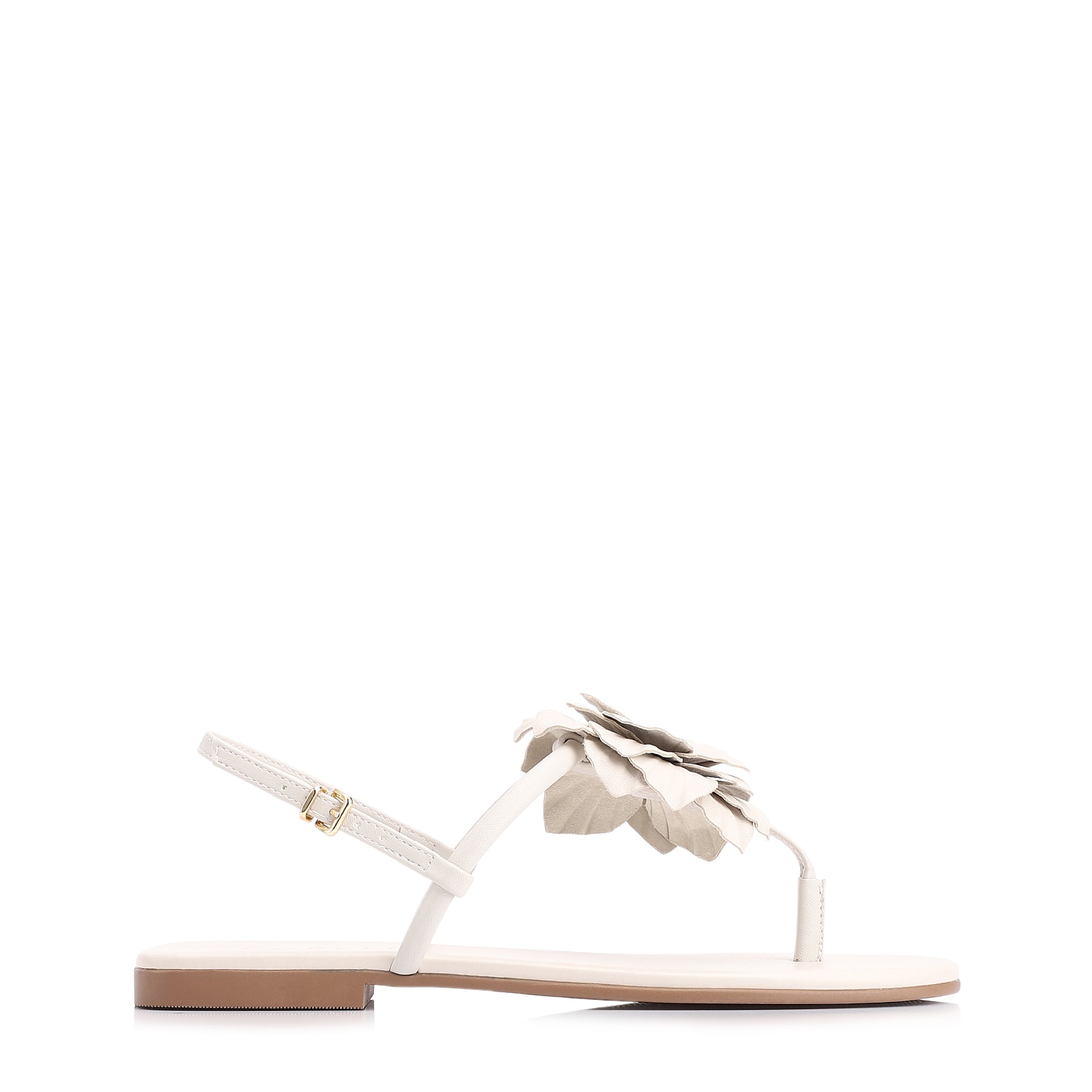 Rasteirinha Flor Couro Off White/Alt Off White
