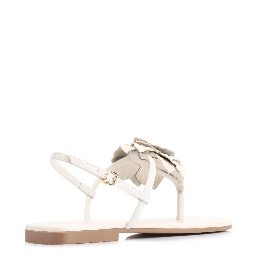 Rasteirinha Flor Couro Off White/Alt Off White - imagem 3