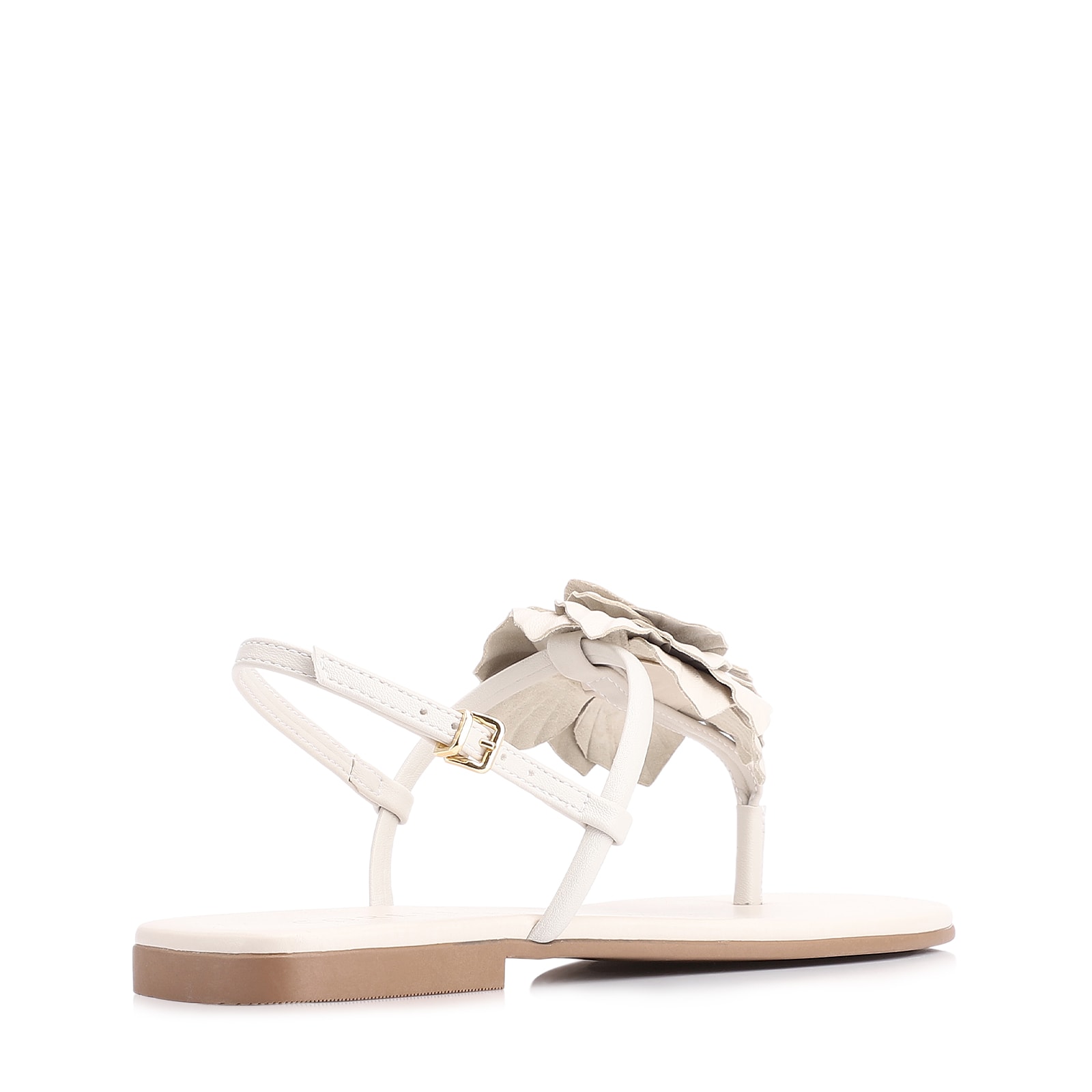 Rasteirinha Flor Couro Off White/Alt Off White