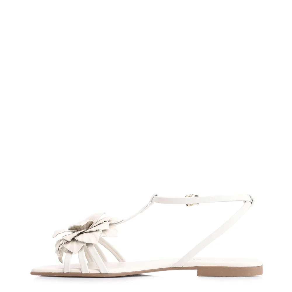 Rasteirinha Flor Couro Off White/Alt Off White - imagem 4
