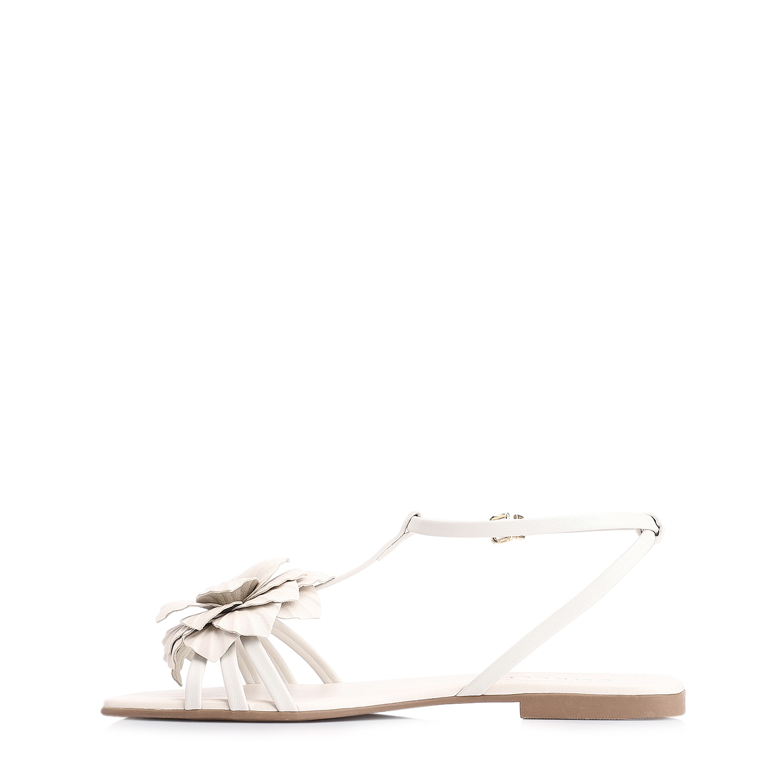 Rasteirinha Flor Couro Off White/Alt Off White