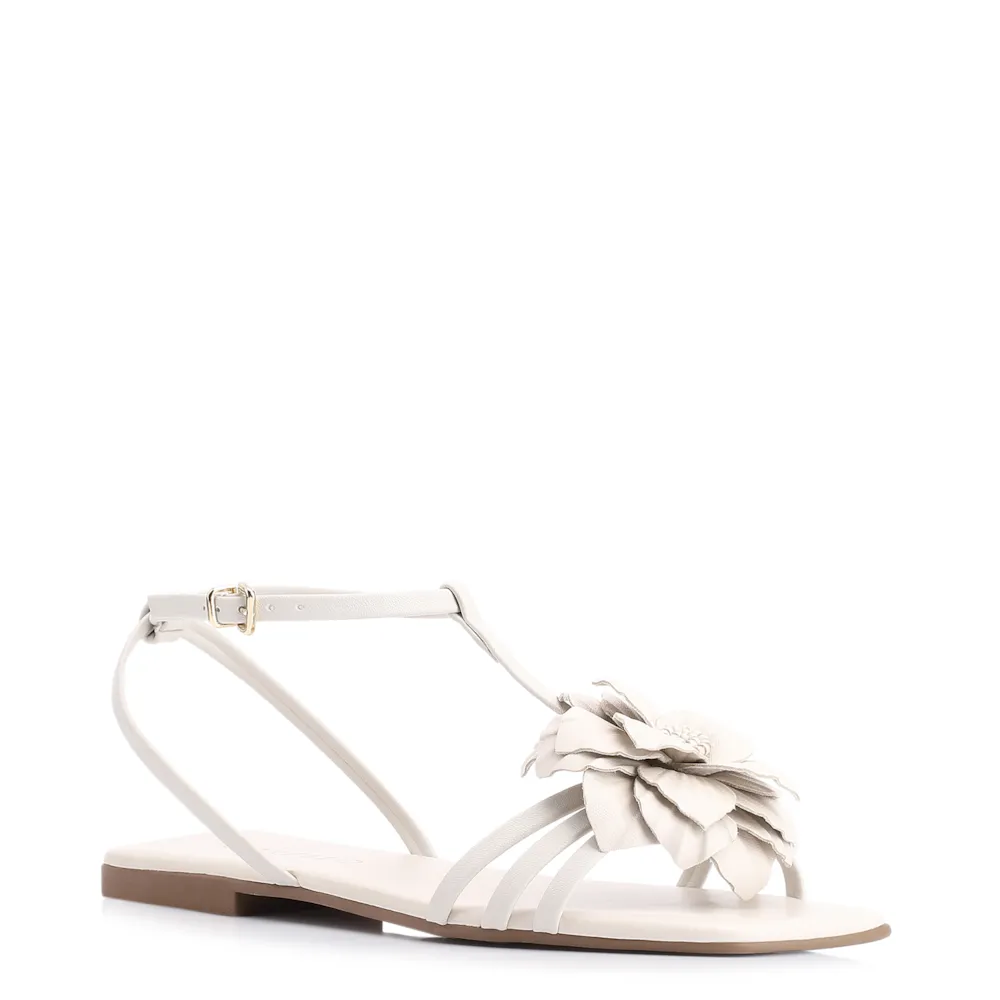 Rasteirinha Flor Couro Off White/Alt Off White