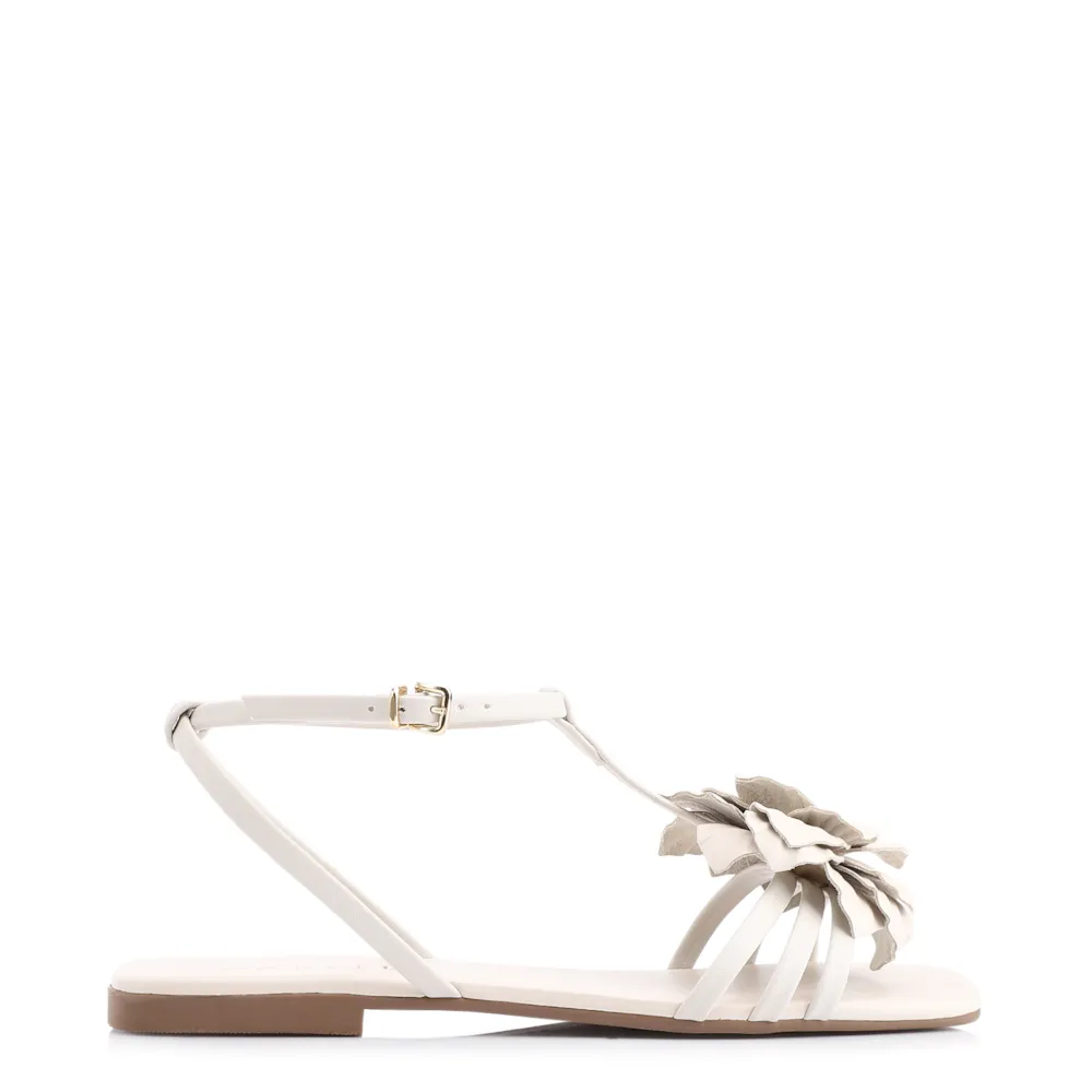 Rasteirinha Flor Couro Off White/Alt Off White - imagem 2