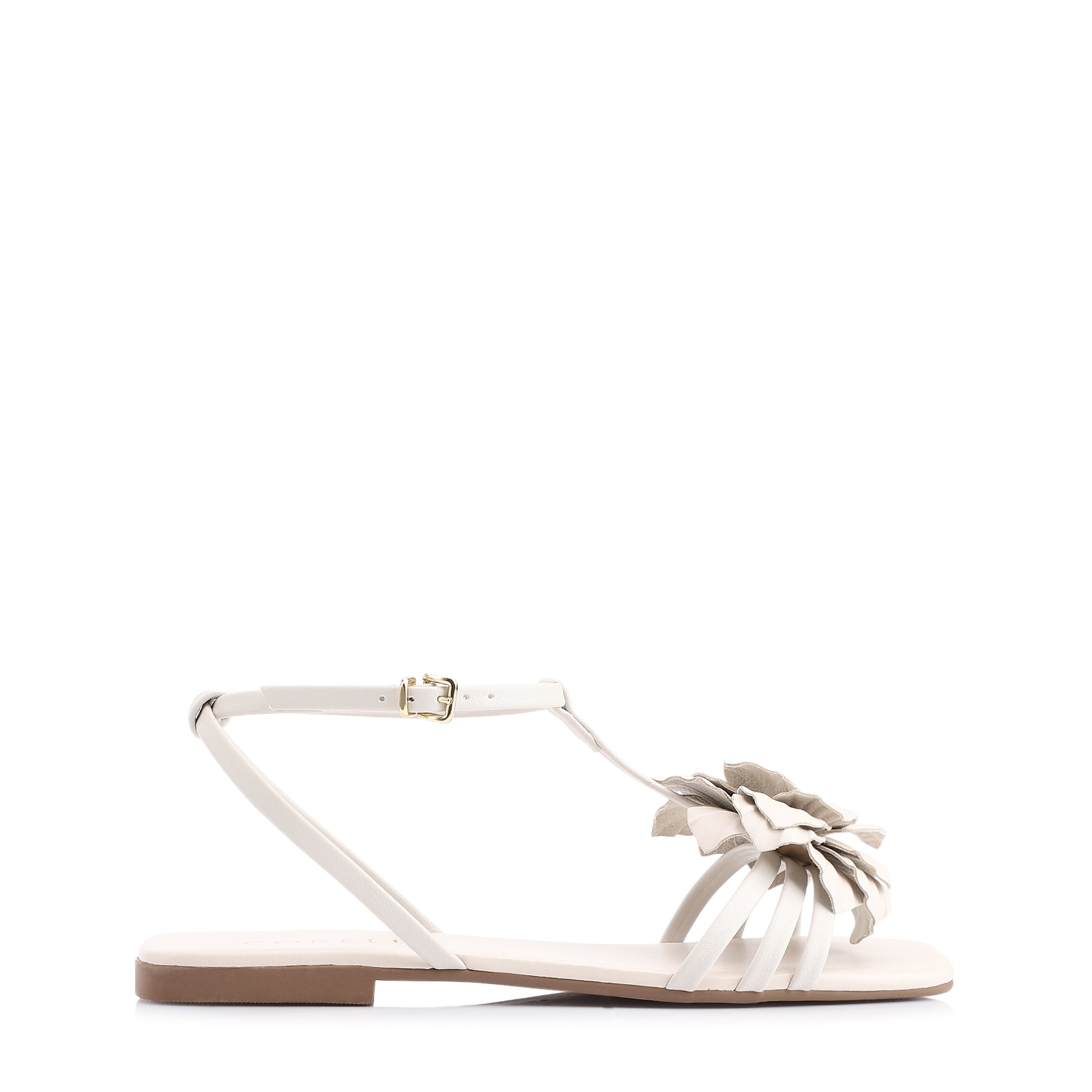 Rasteirinha Flor Couro Off White/Alt Off White