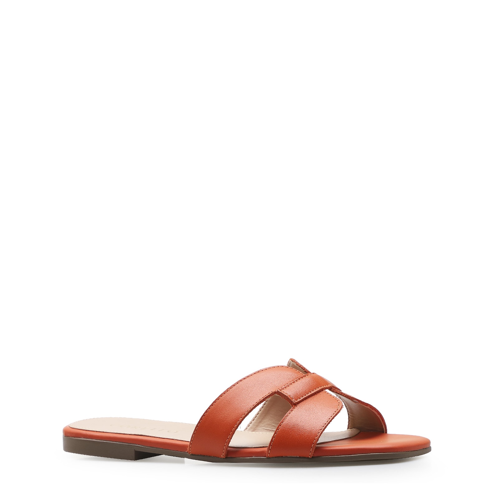 Rasteirinha Geometric Couro Laranja