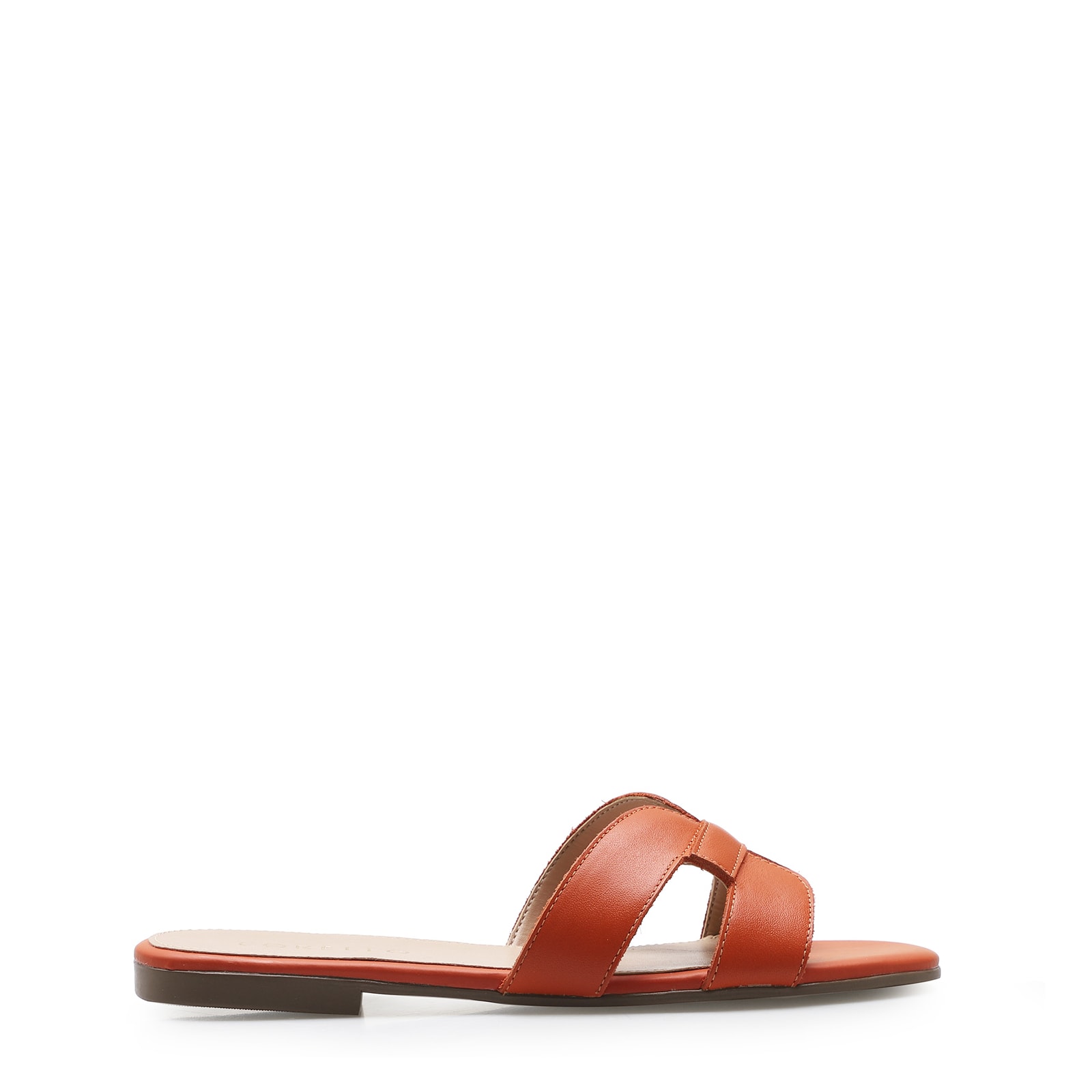Rasteirinha Geometric Couro Laranja