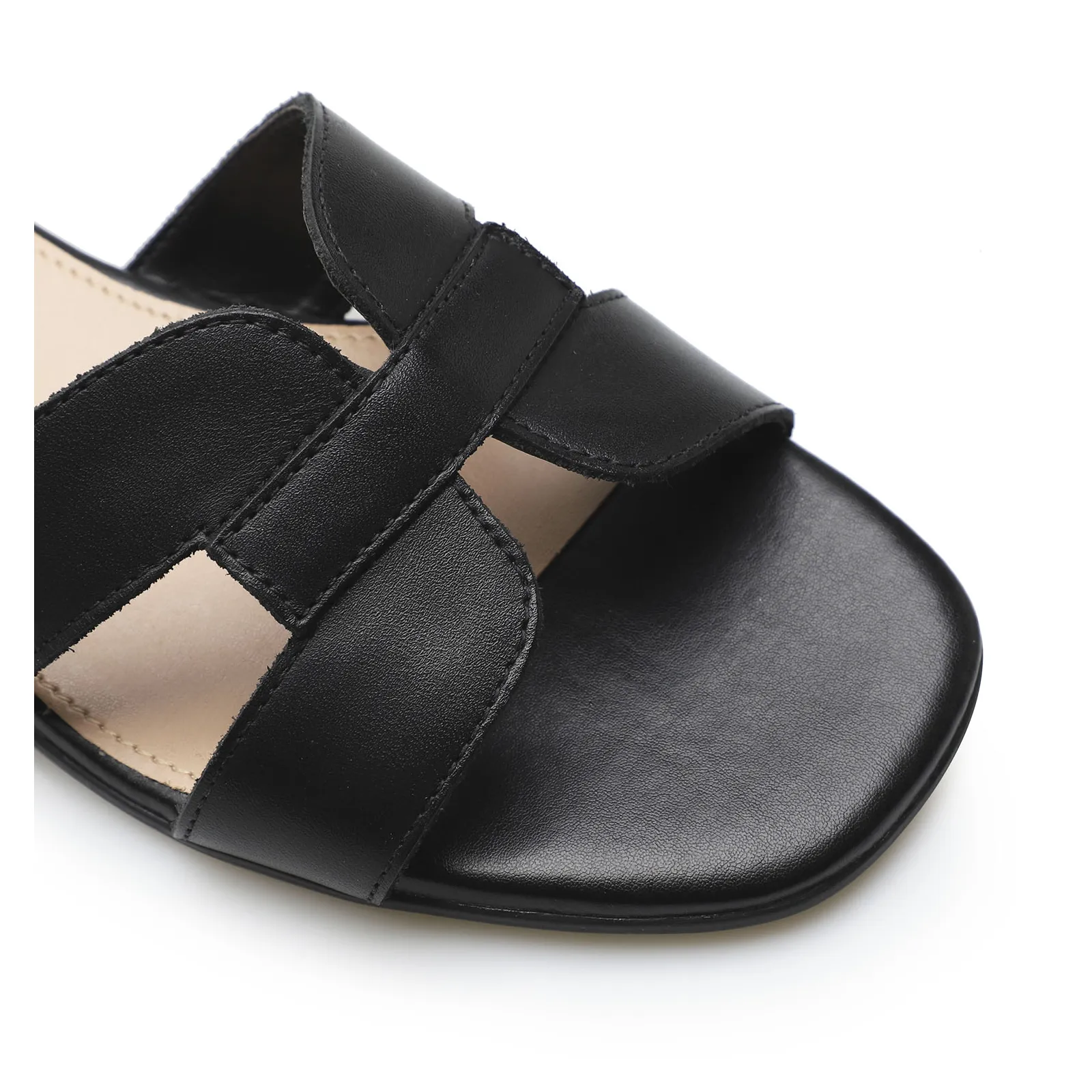Rasteirinha Geometric Couro Preto