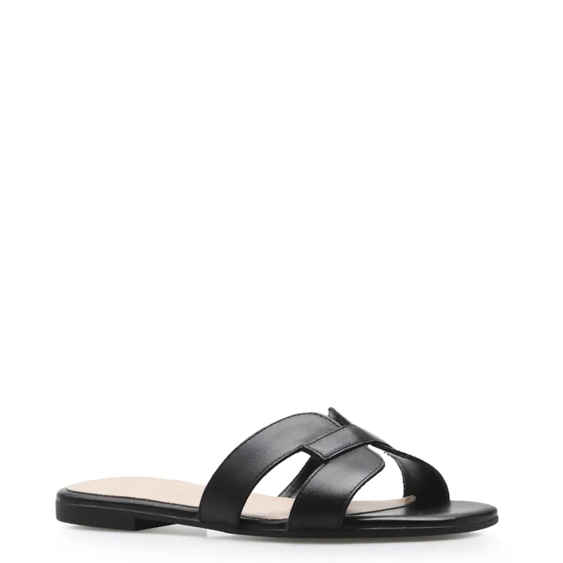 Rasteirinha Geometric Couro Preto