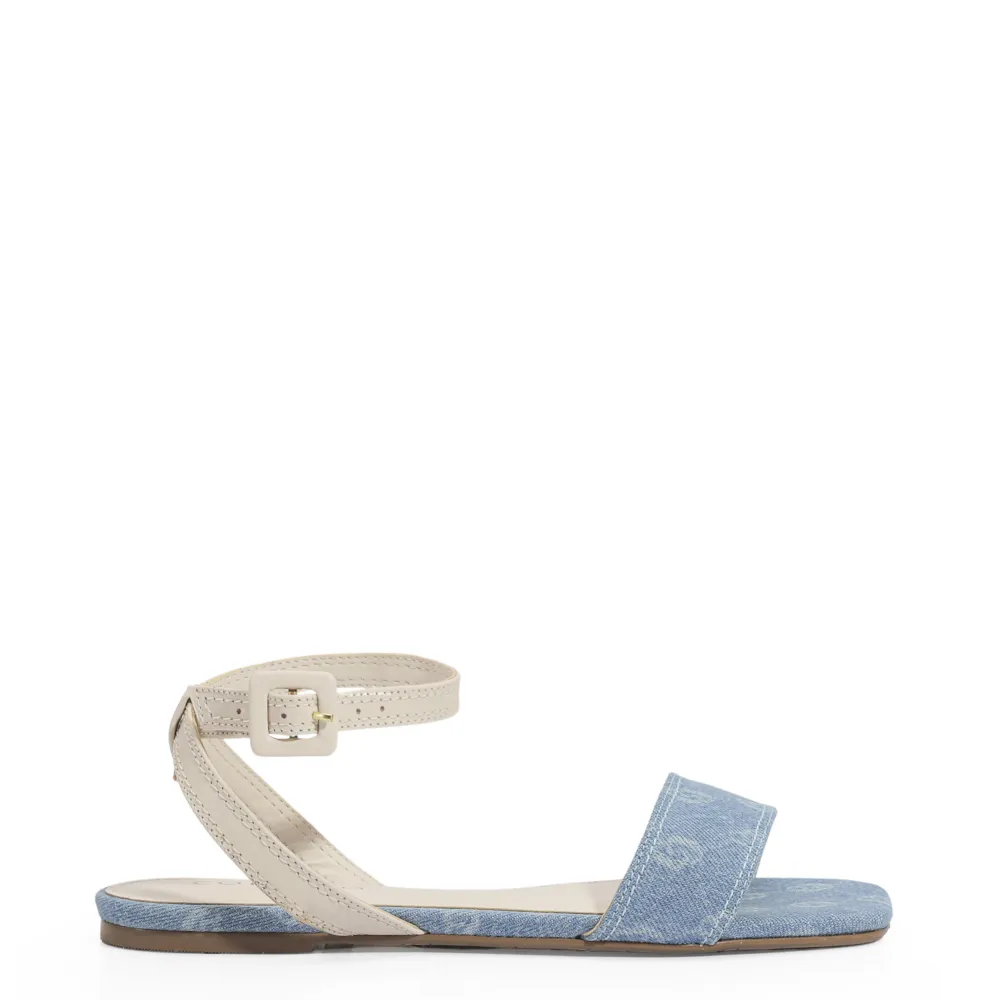 Rasteirinha Jeans Monograma / Couro Off White - imagem 3