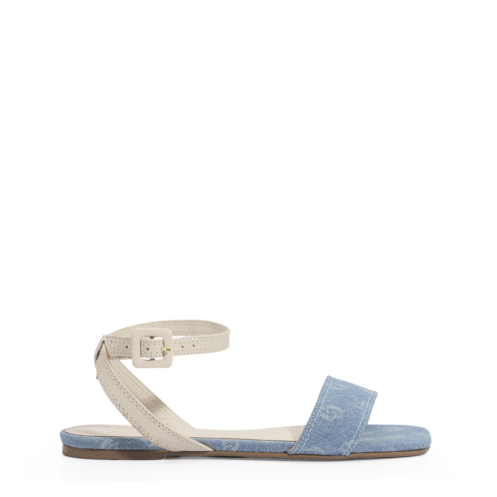 Rasteirinha Jeans Monograma / Couro Off White