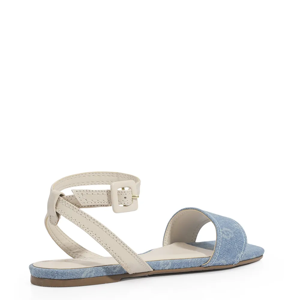 Rasteirinha Jeans Monograma / Couro Off White - imagem 4