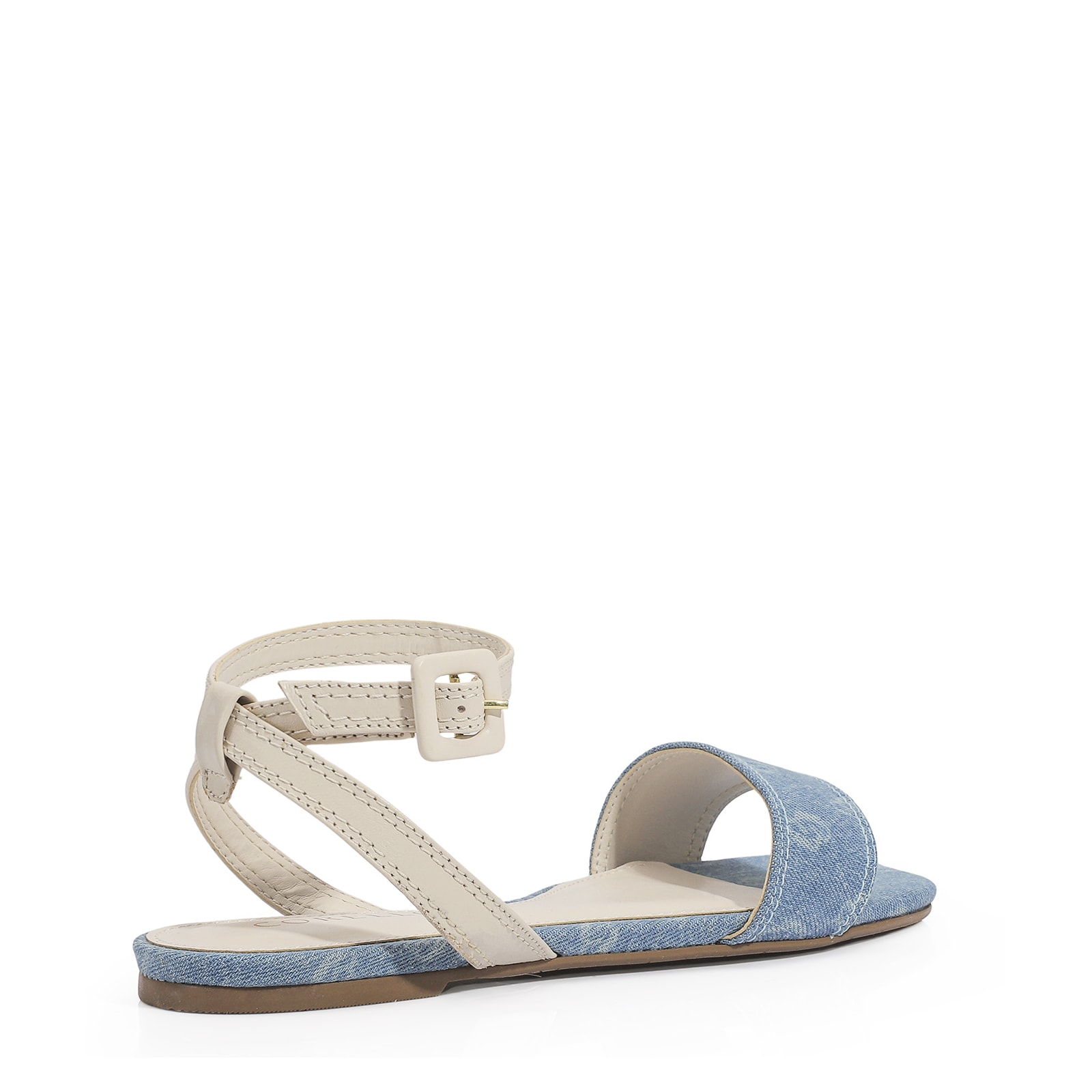 Rasteirinha Jeans Monograma / Couro Off White