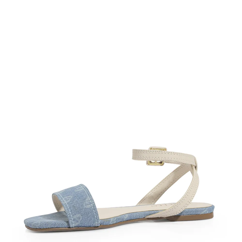 Rasteirinha Jeans Monograma / Couro Off White - imagem 5
