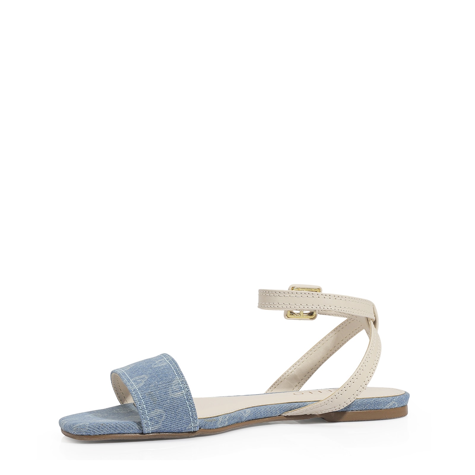 Rasteirinha Jeans Monograma / Couro Off White