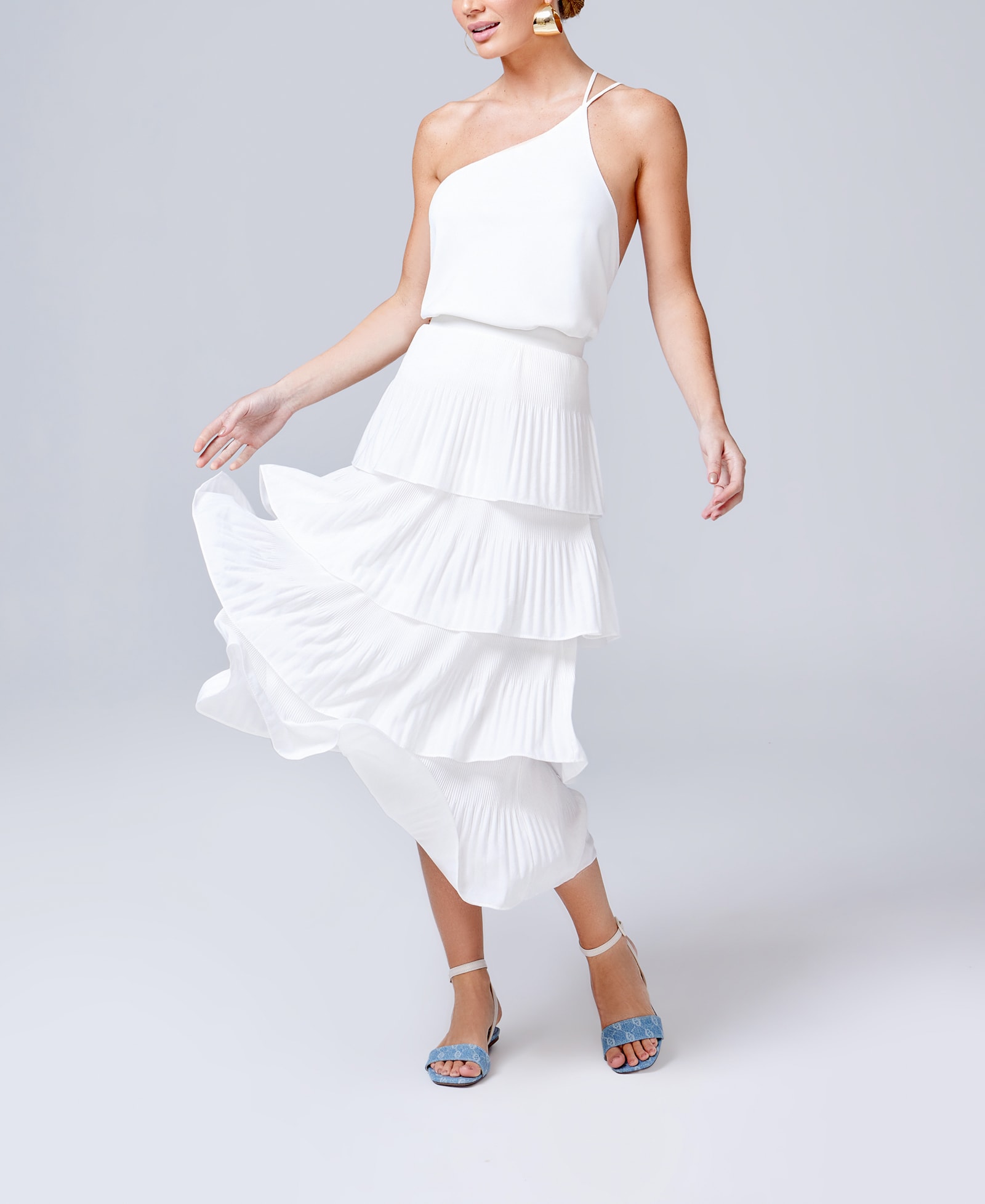 Rasteirinha Jeans Monograma / Couro Off White