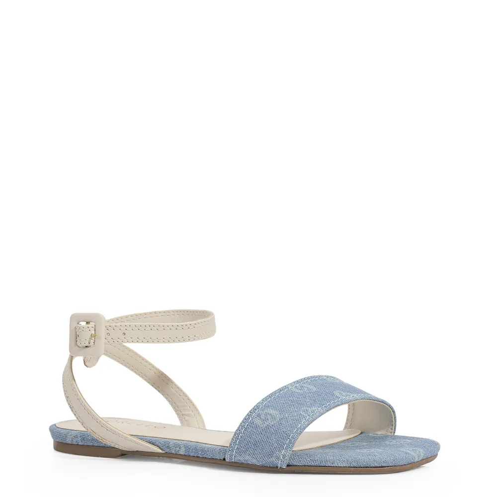Rasteirinha Jeans Monograma / Couro Off White