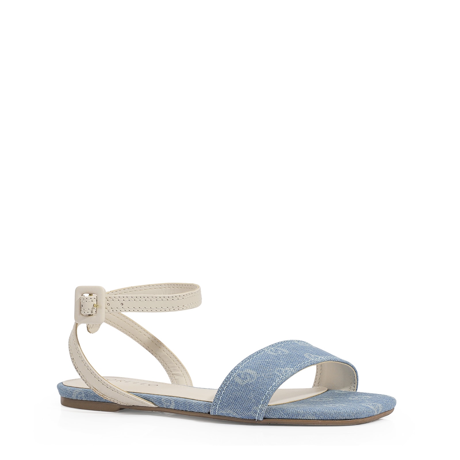 Rasteirinha Jeans Monograma / Couro Off White