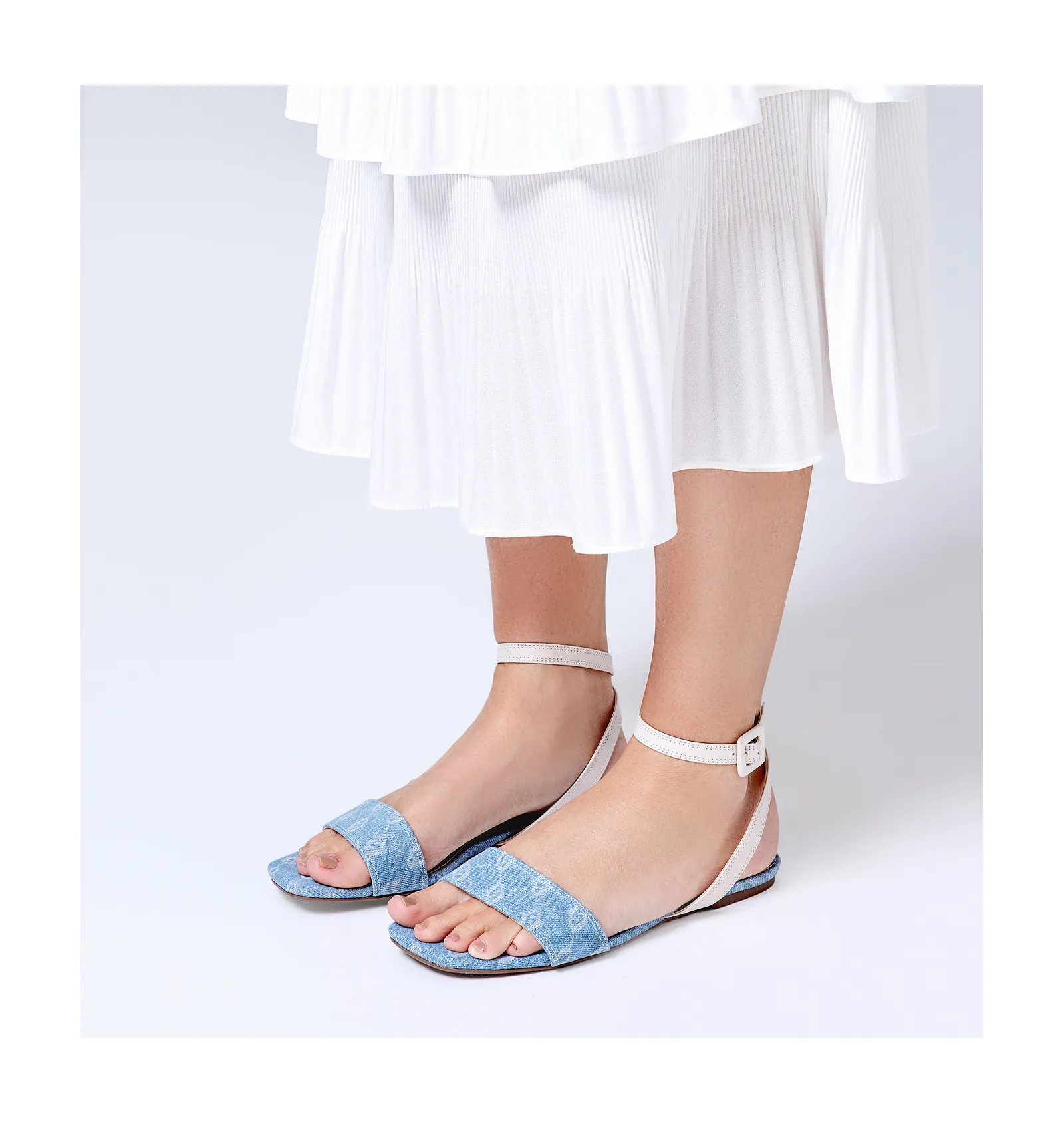 Rasteirinha Jeans Monograma / Couro Off White