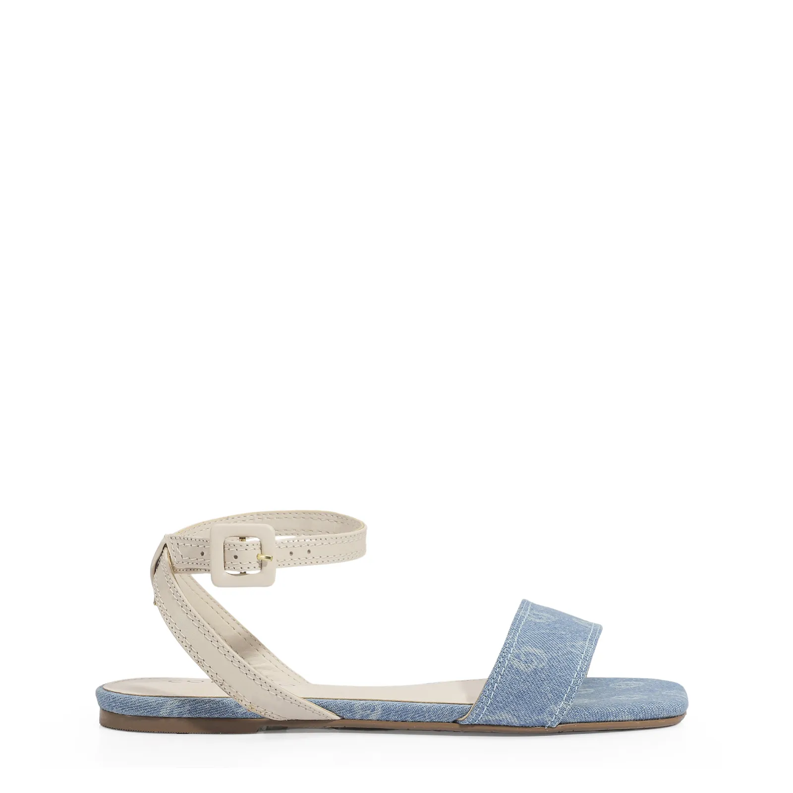 Rasteirinha Jeans Monograma / Couro Off White