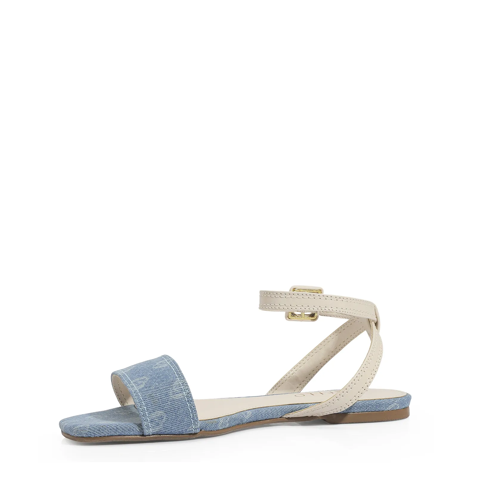 Rasteirinha Jeans Monograma / Couro Off White