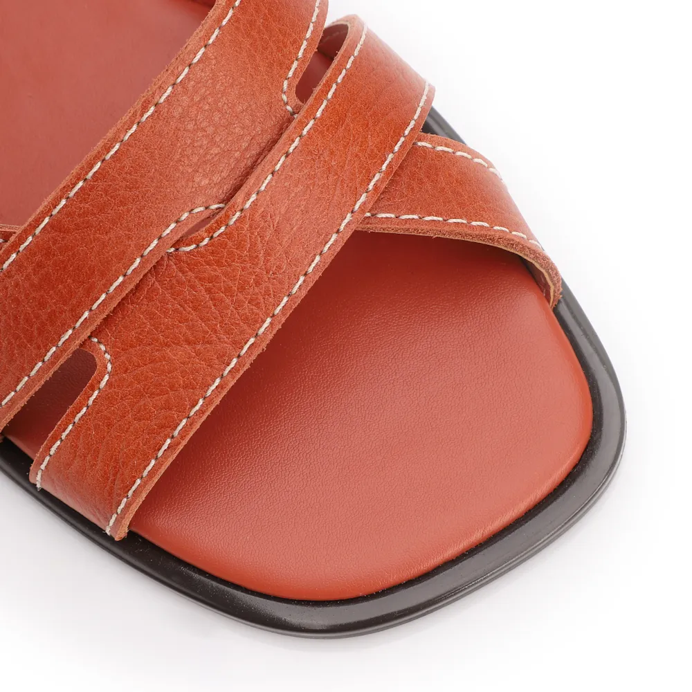 Rasteirinha Laranja Couro Antique Tira Tornozelo - imagem 6