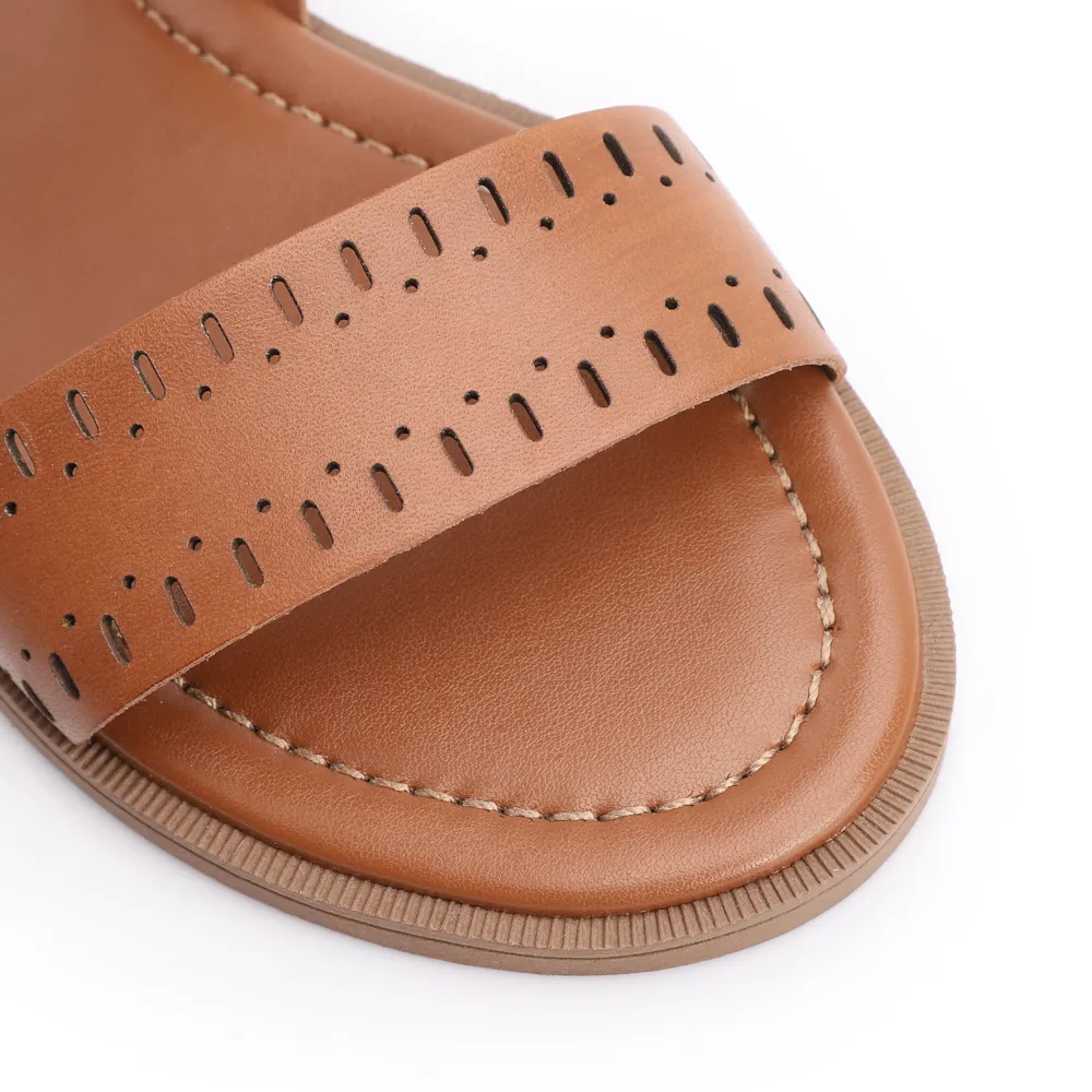 Rasteirinha Laser Cut Couro Marrom - imagem 6
