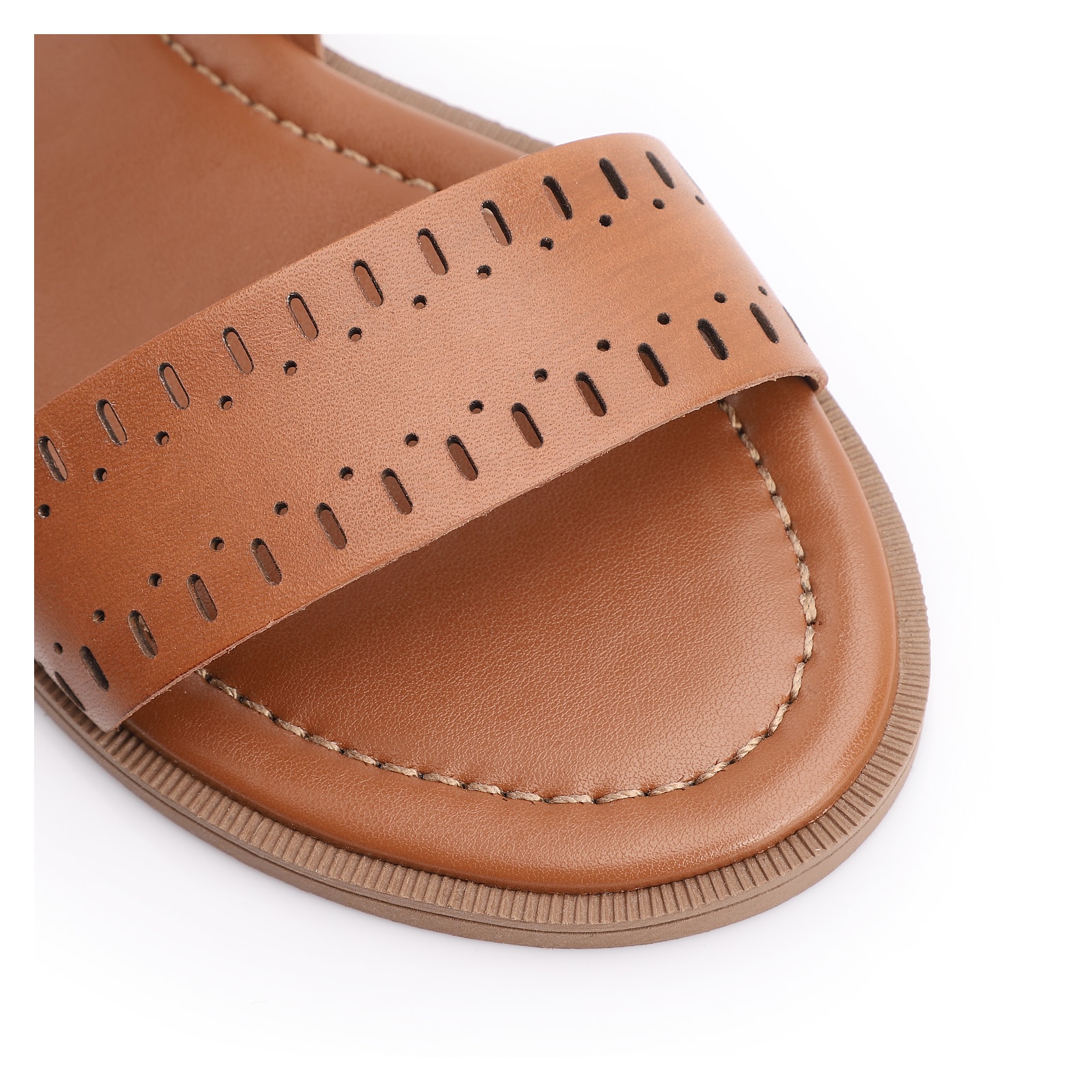 Rasteirinha Laser Cut Couro Marrom