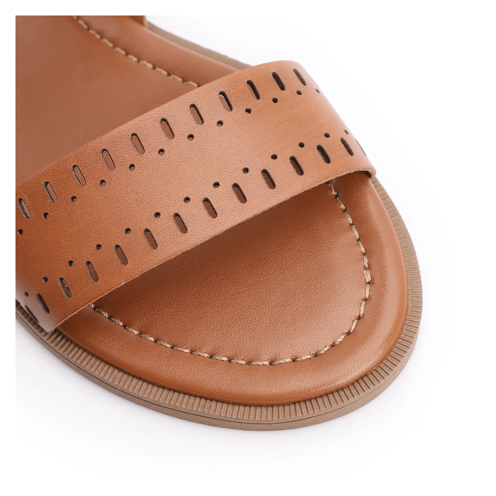 Rasteirinha Laser Cut Couro Marrom