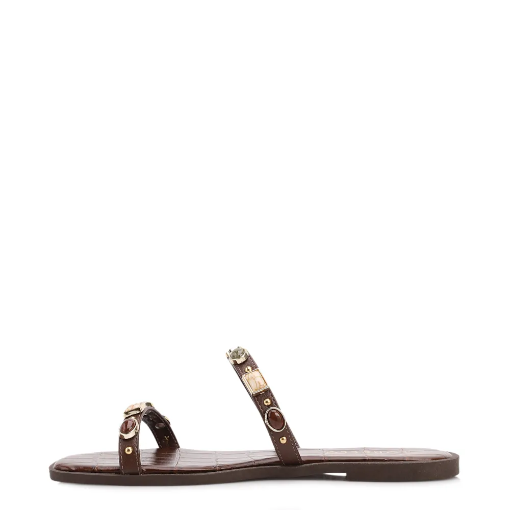 Rasteirinha Marrom Alt Croco Aberto Calcanhar Pedras - imagem 4