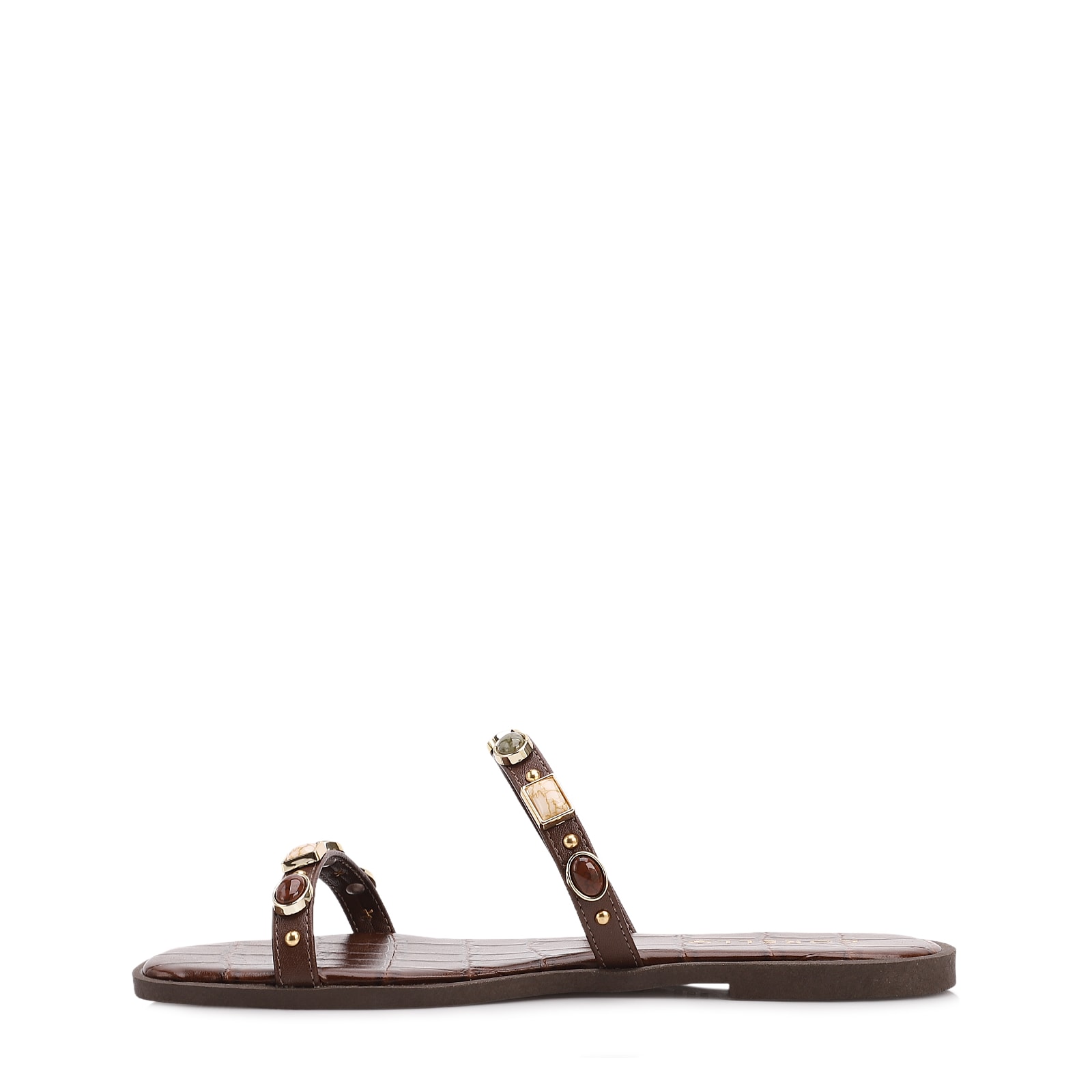 Rasteirinha Marrom Alt Croco Aberto Calcanhar Pedras