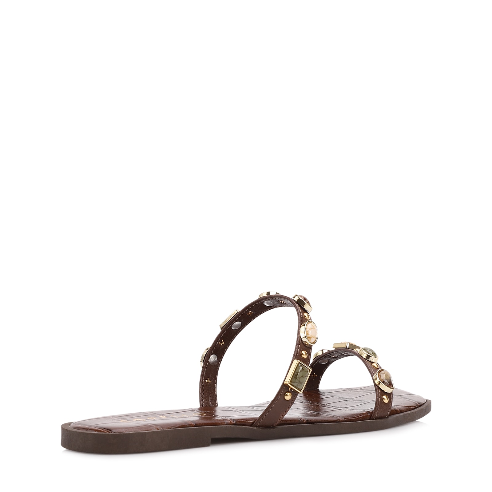 Rasteirinha Marrom Alt Croco Calcanhar Aberto Pedras