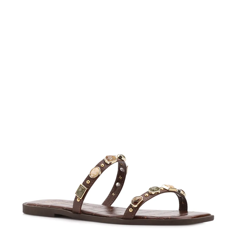 Rasteirinha Marrom Alt Croco Calcanhar Aberto  Pedras