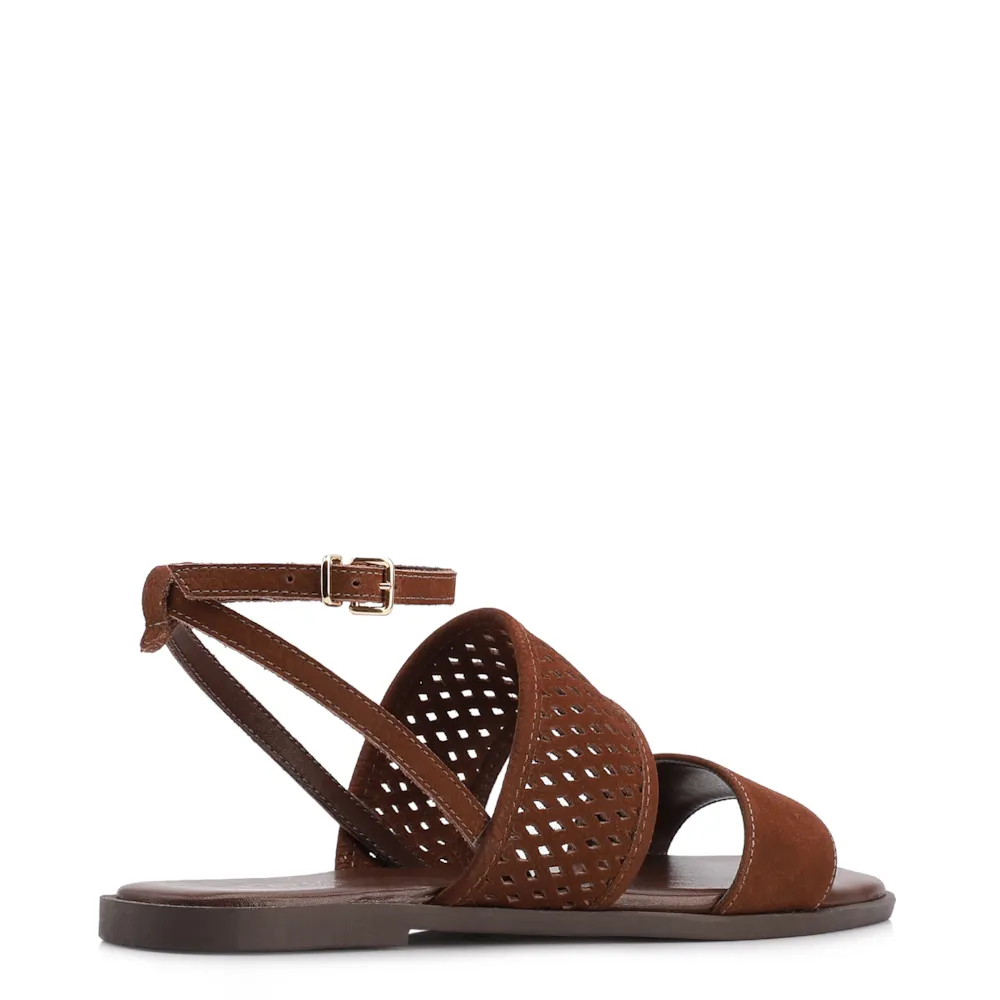 Rasteirinha Marrom Couro Nobuck Floater Tira Perfuros - imagem 4