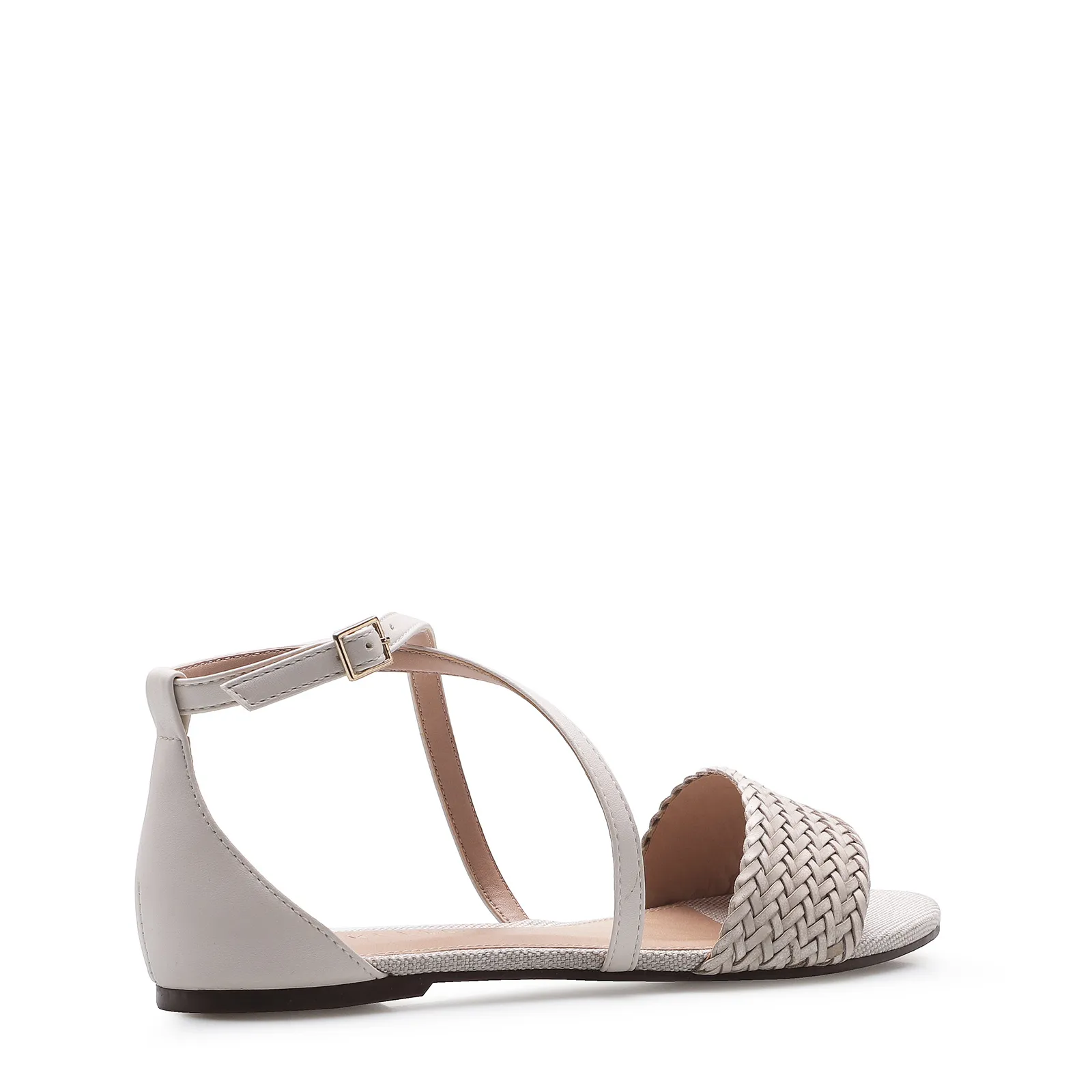 Rasteirinha Off White Couro/Alt Tiras Tramadas
