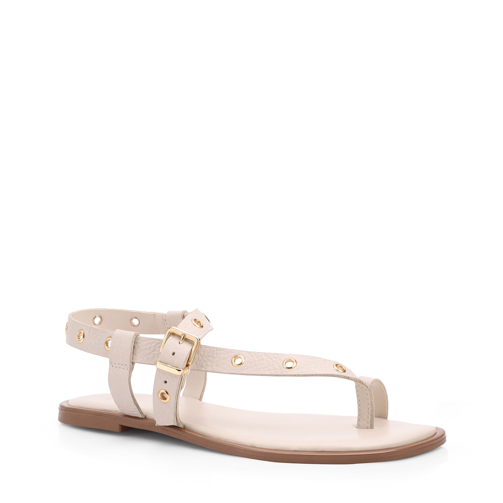 Rasteirinha Off White Couro Antique Ilhos Dourados