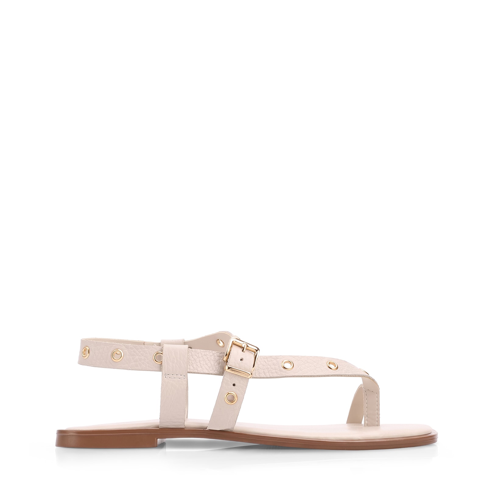 Rasteirinha Off White Couro Antique Ilhos Dourados