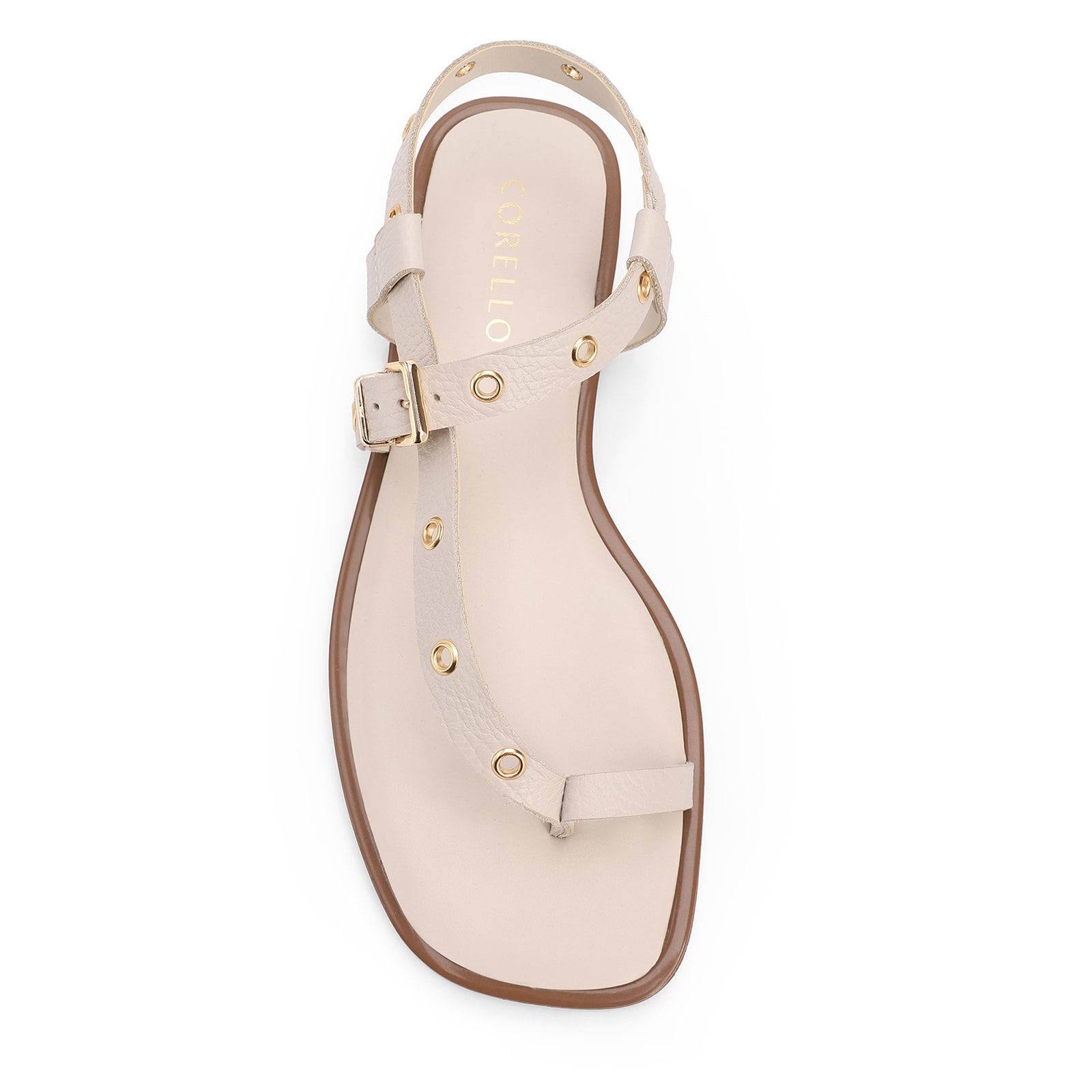Rasteirinha Off White Couro Antique Ilhos Dourados