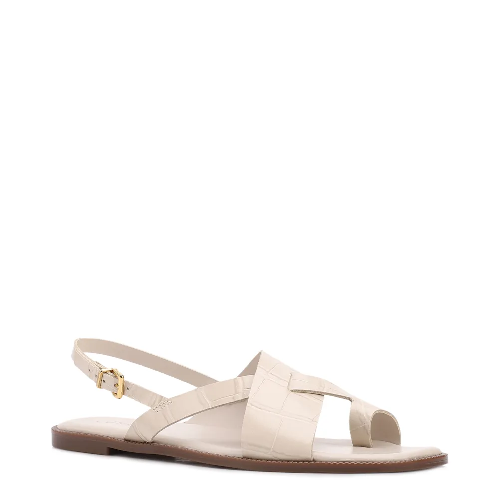 Rasteirinha Off White Couro Croco Tira Transversal