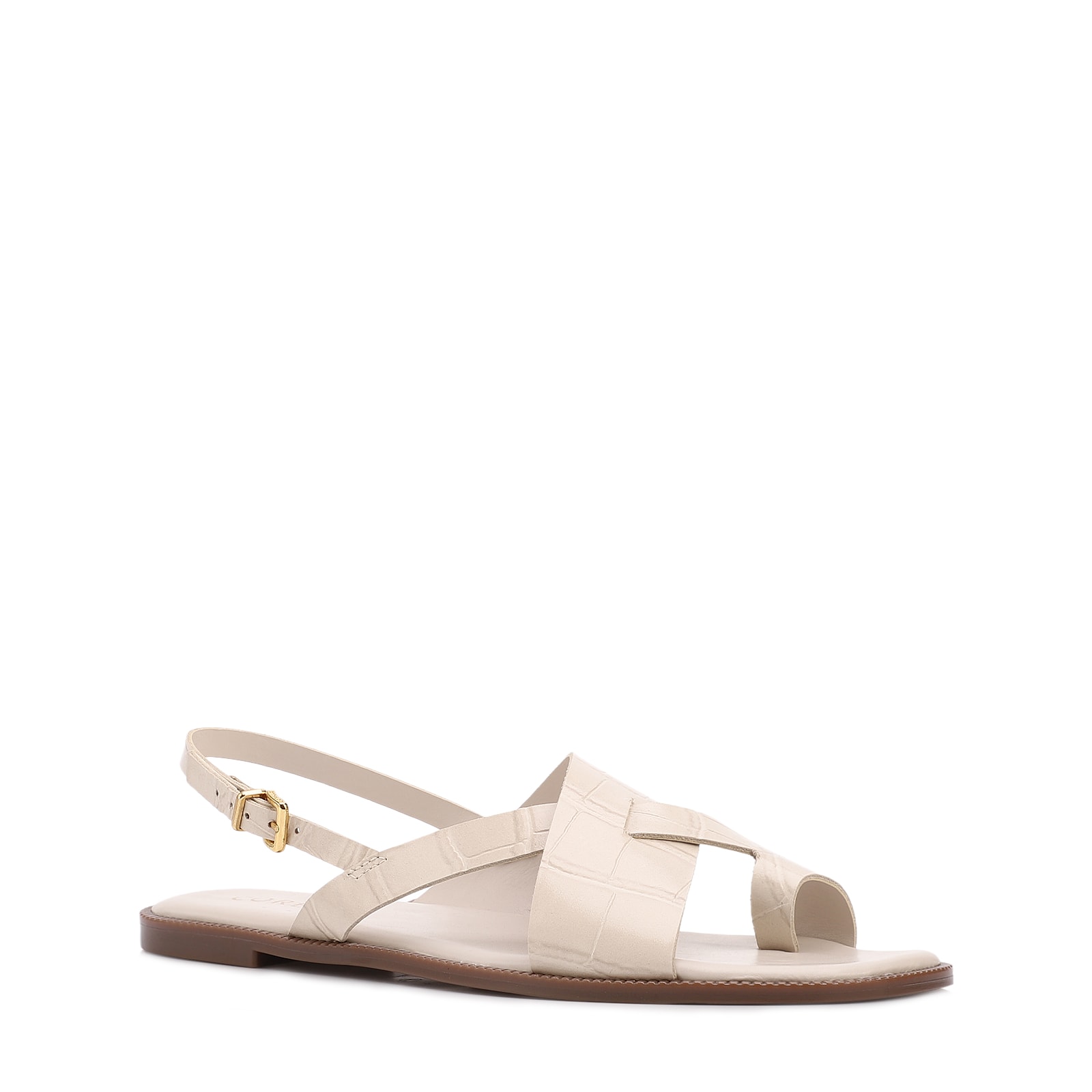 Rasteirinha Off White Couro Croco Tira Transversal