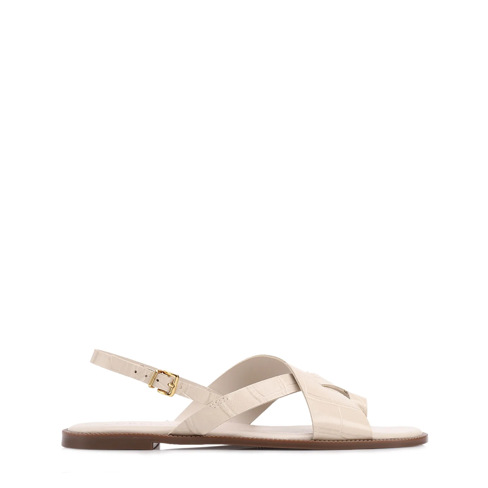 Rasteirinha Off White Couro Croco Tira Transversal