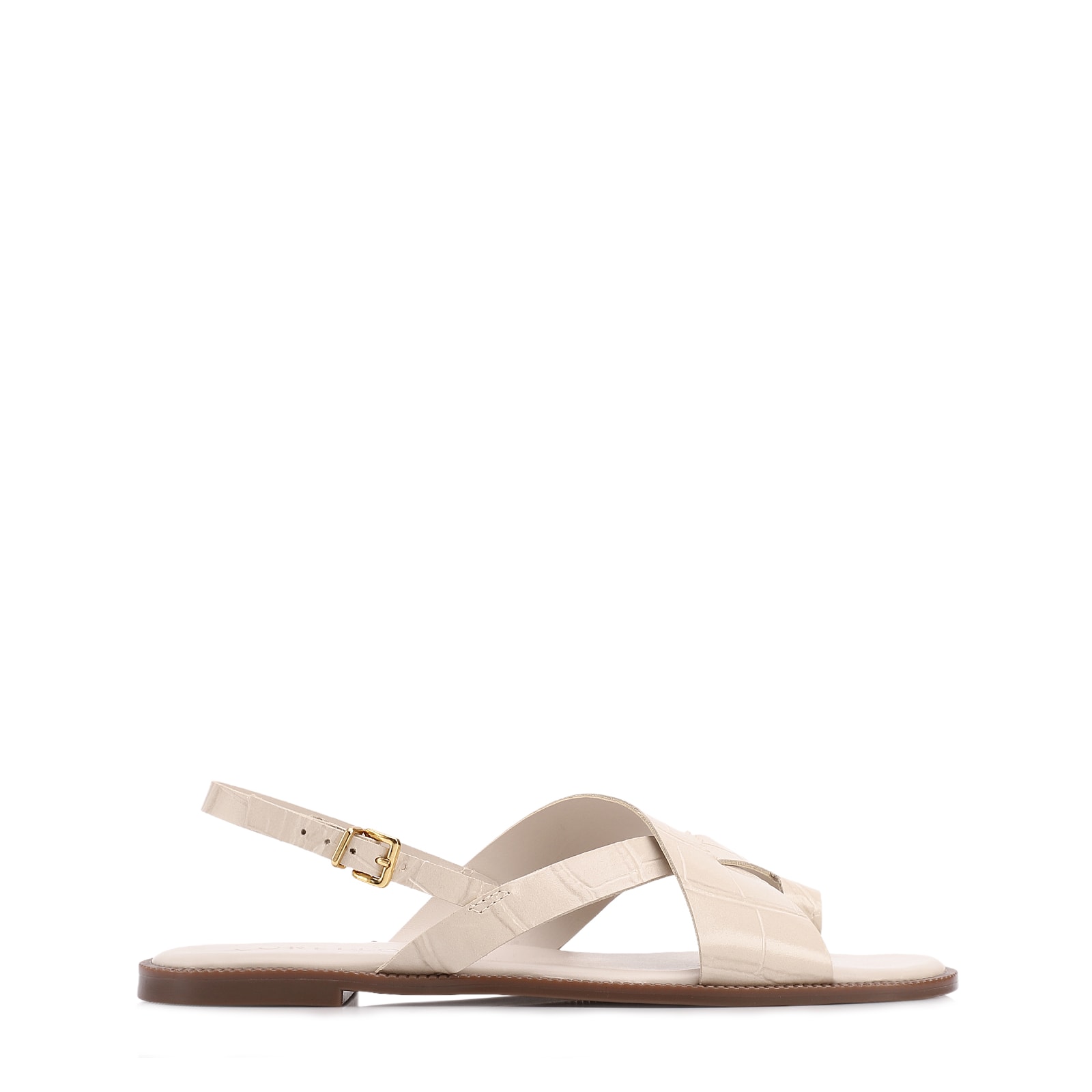 Rasteirinha Off White Couro Croco Tira Transversal