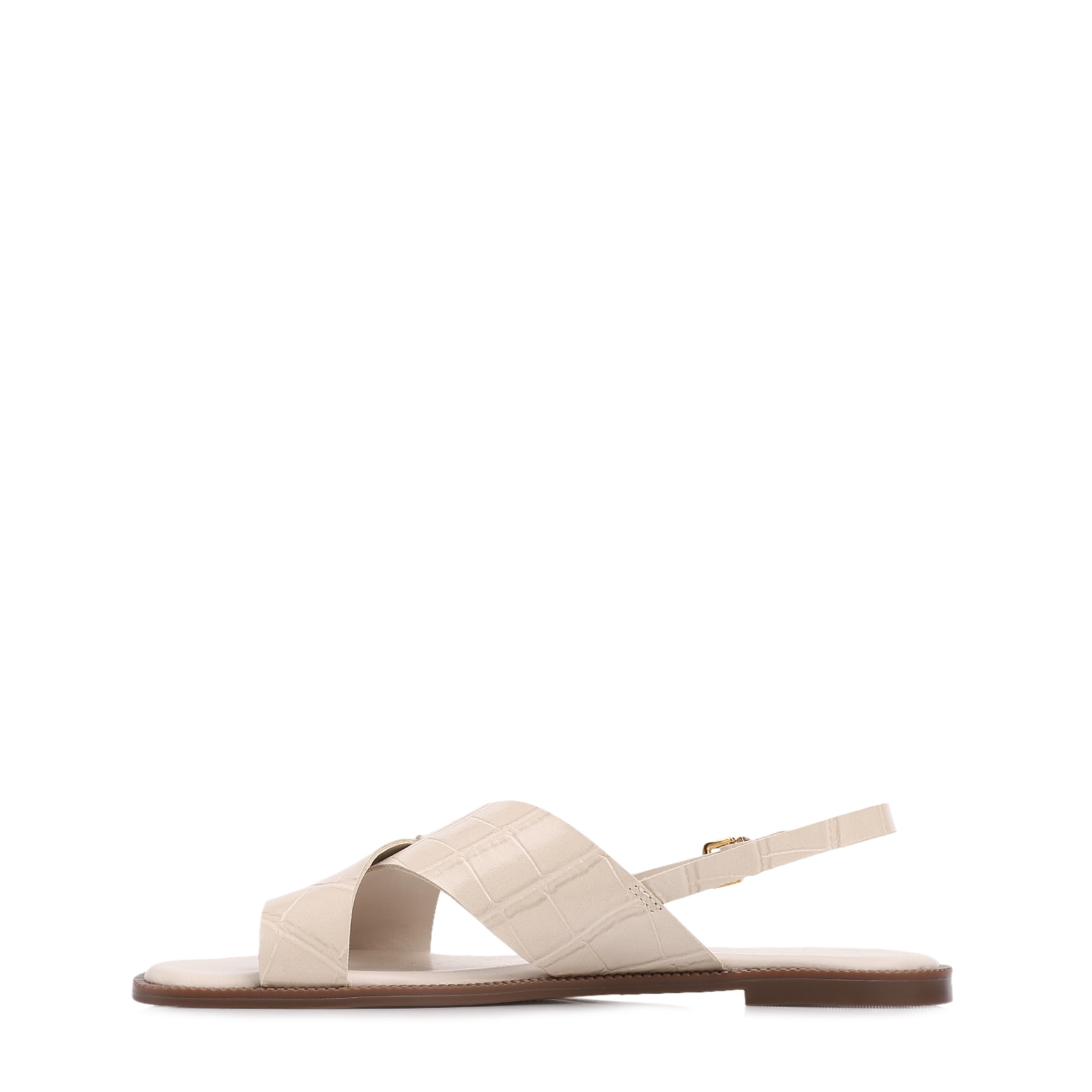 Rasteirinha Off White Couro Croco Tira Transversal
