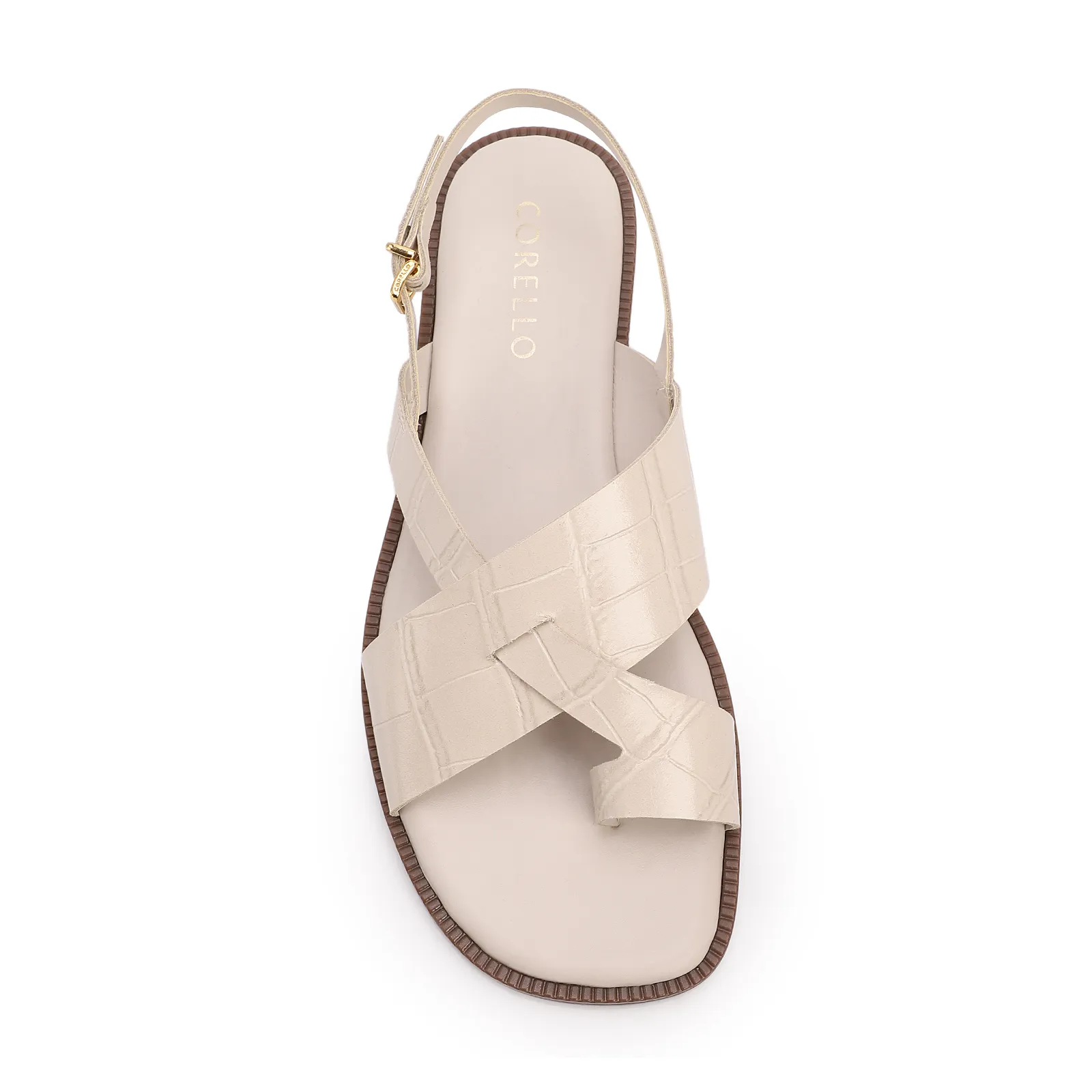 Rasteirinha Off White Couro Croco Tira Transversal