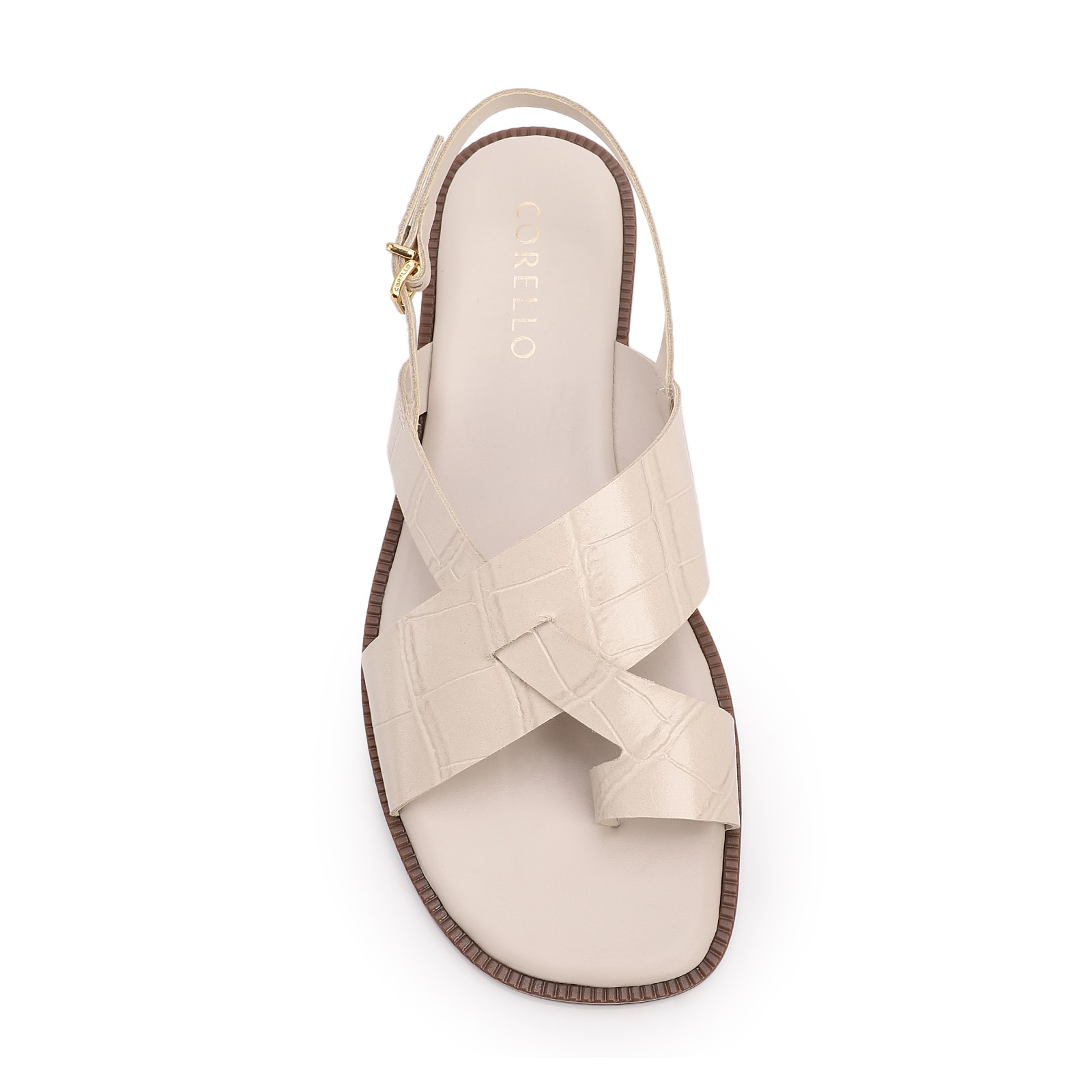 Rasteirinha Off White Couro Croco Tira Transversal