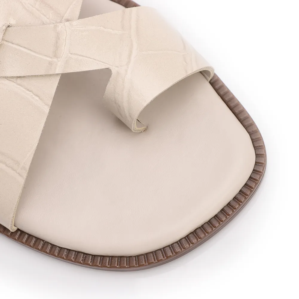 Rasteirinha Off White Couro Croco Tira Transversal - imagem 6