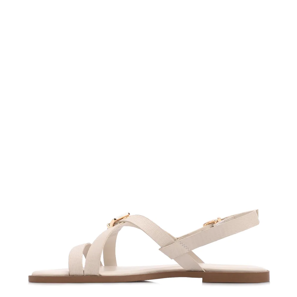 Rasteirinha Off White Couro Lezard Fivelas Douradas - imagem 4