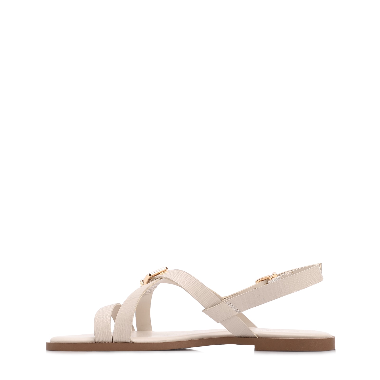 Rasteirinha Off White Couro Lezard Fivelas Douradas