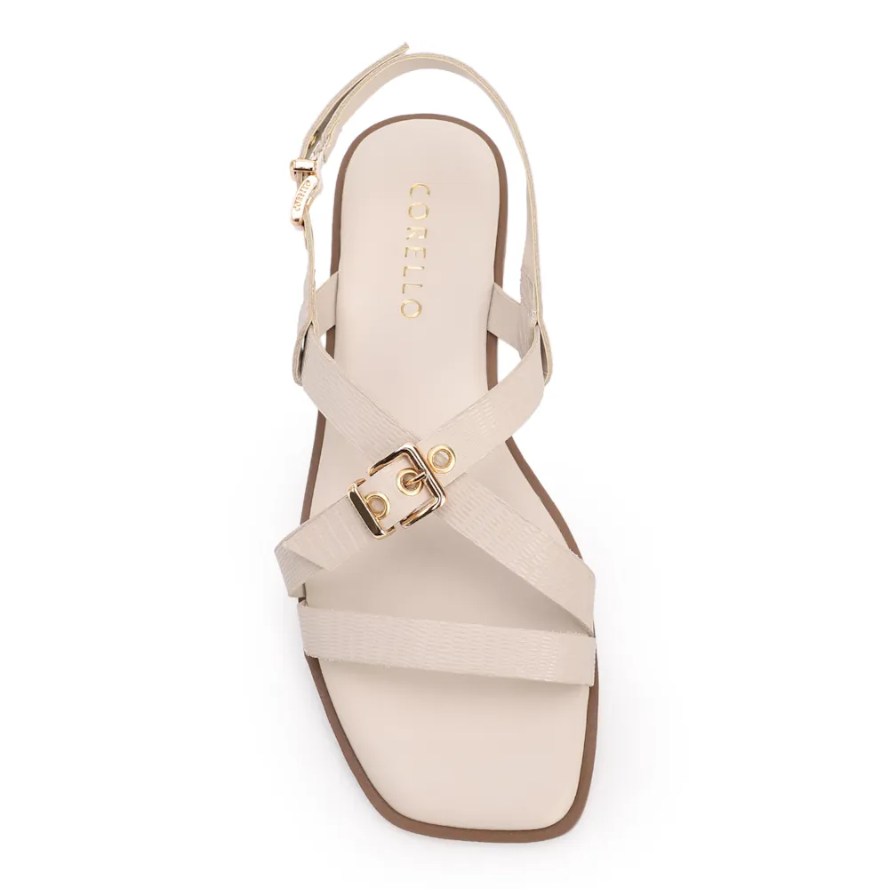 Rasteirinha Off White Couro Lezard Fivelas Douradas - imagem 5