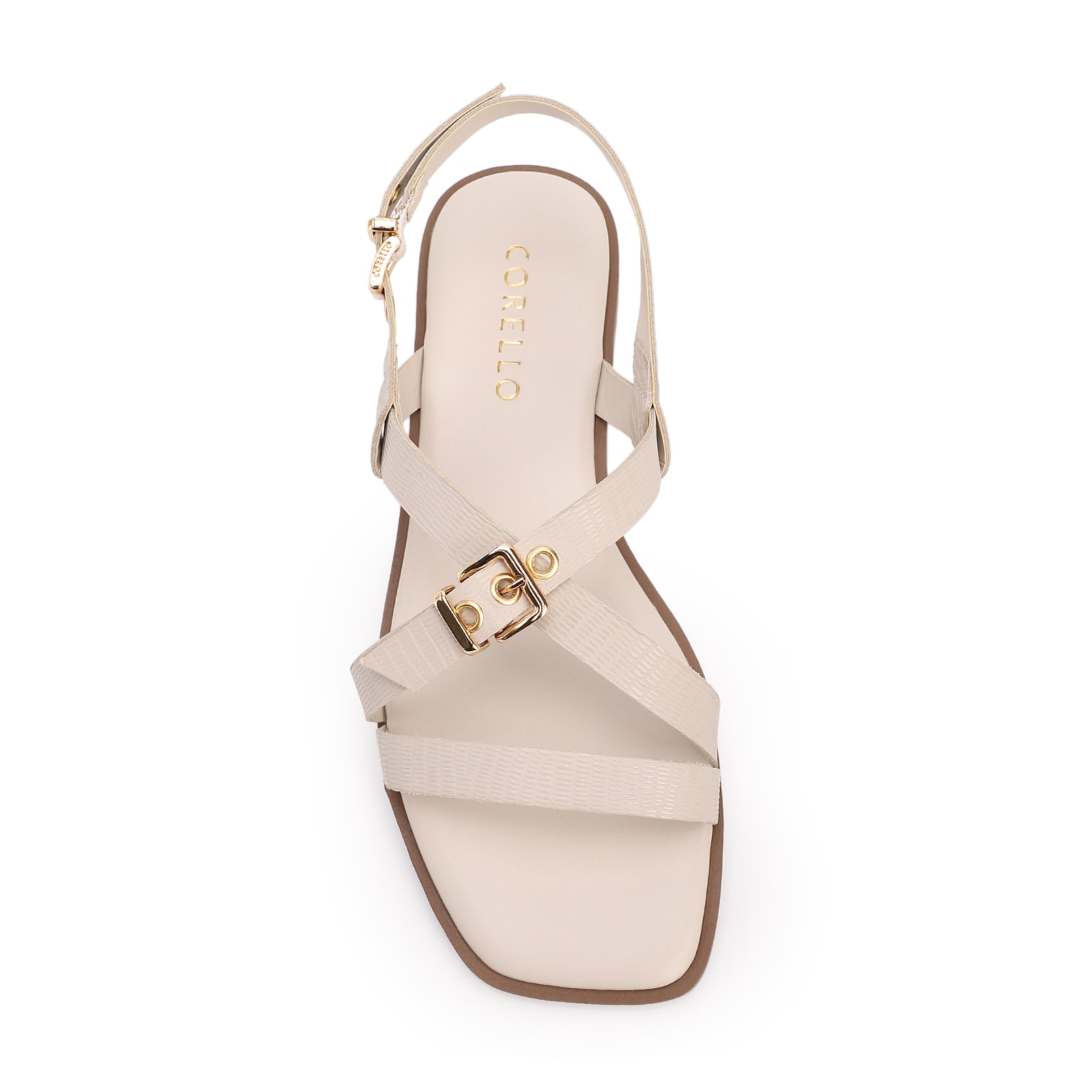 Rasteirinha Off White Couro Lezard Fivelas Douradas